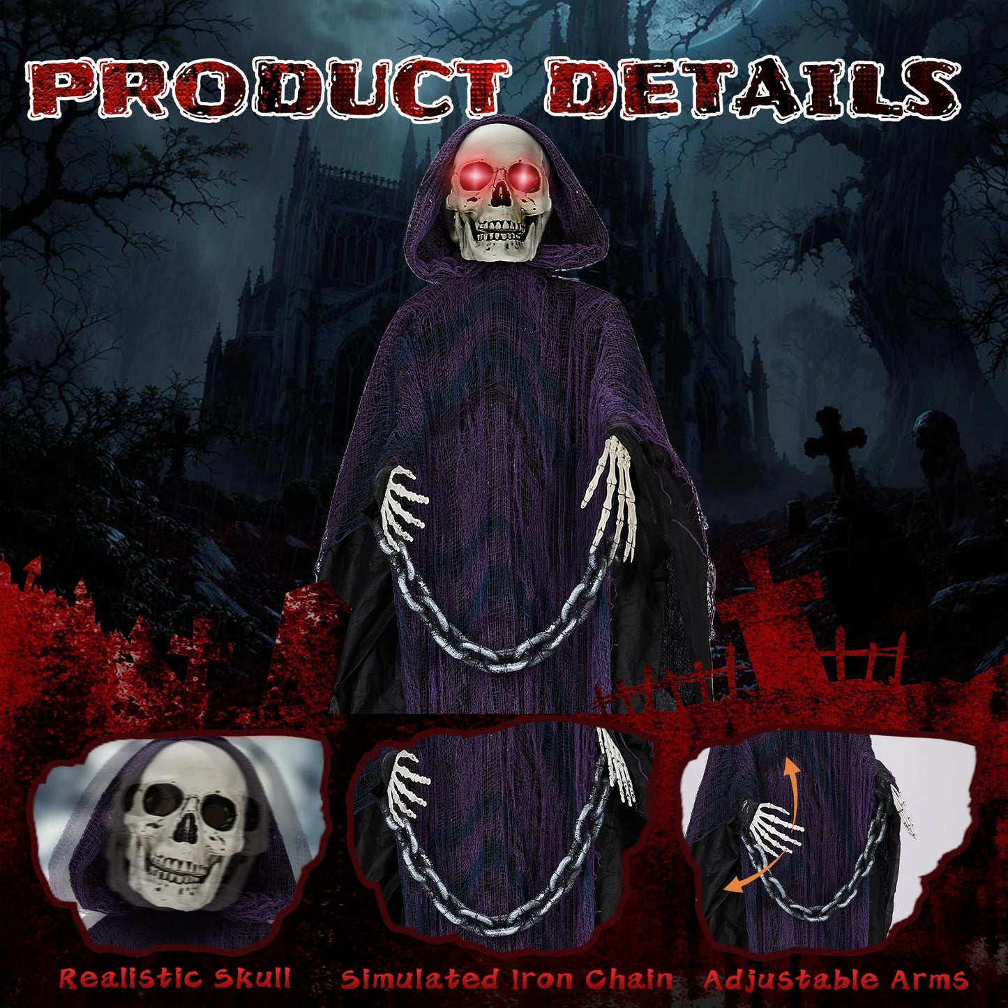 Six Foot Grim Reaper Animatronics Halloween Outdoor Decor