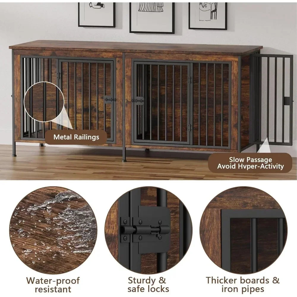 78 Inch Dog Cage Furniture for Two Dogs Extra Large Double Dog Crate for Large Breeds