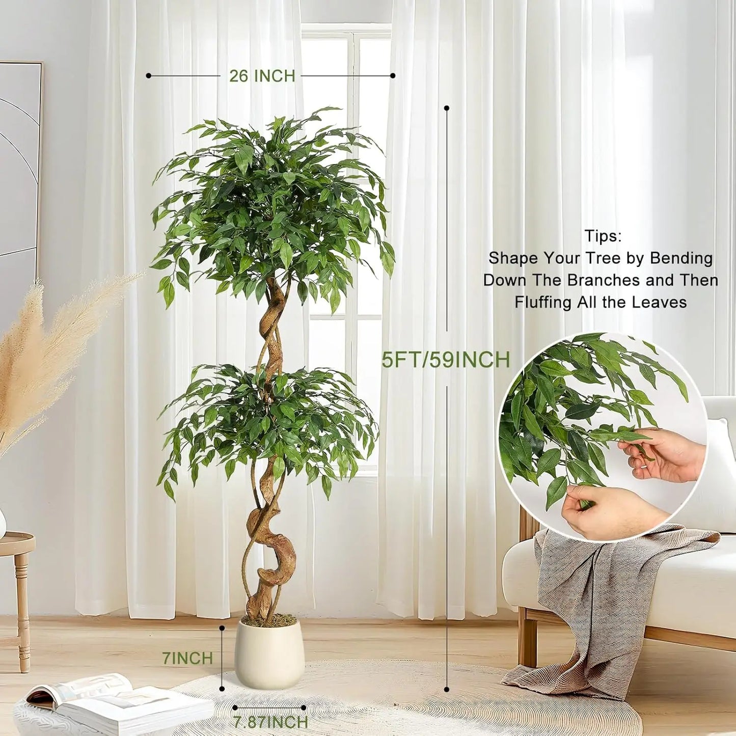 Ficus Tree Artificial Indoor Plant In White Pot 4ft 5ft 6ft