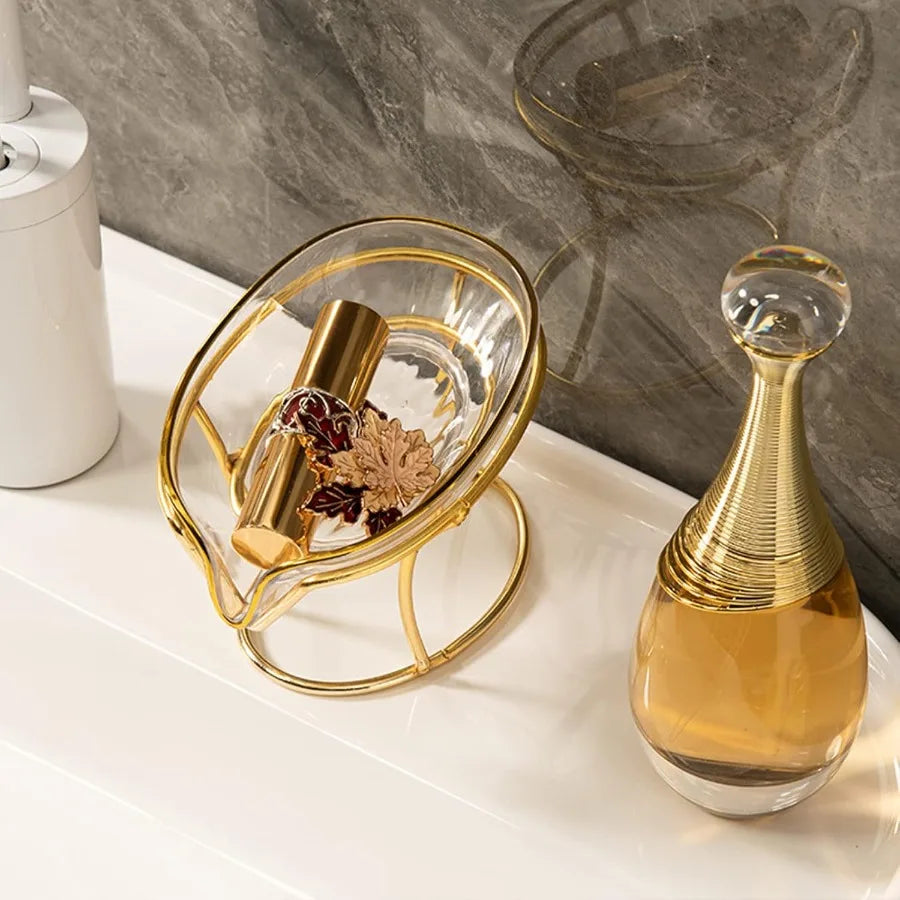 Bar Soap Holder Self Draining Dish With Gold Iron Frame