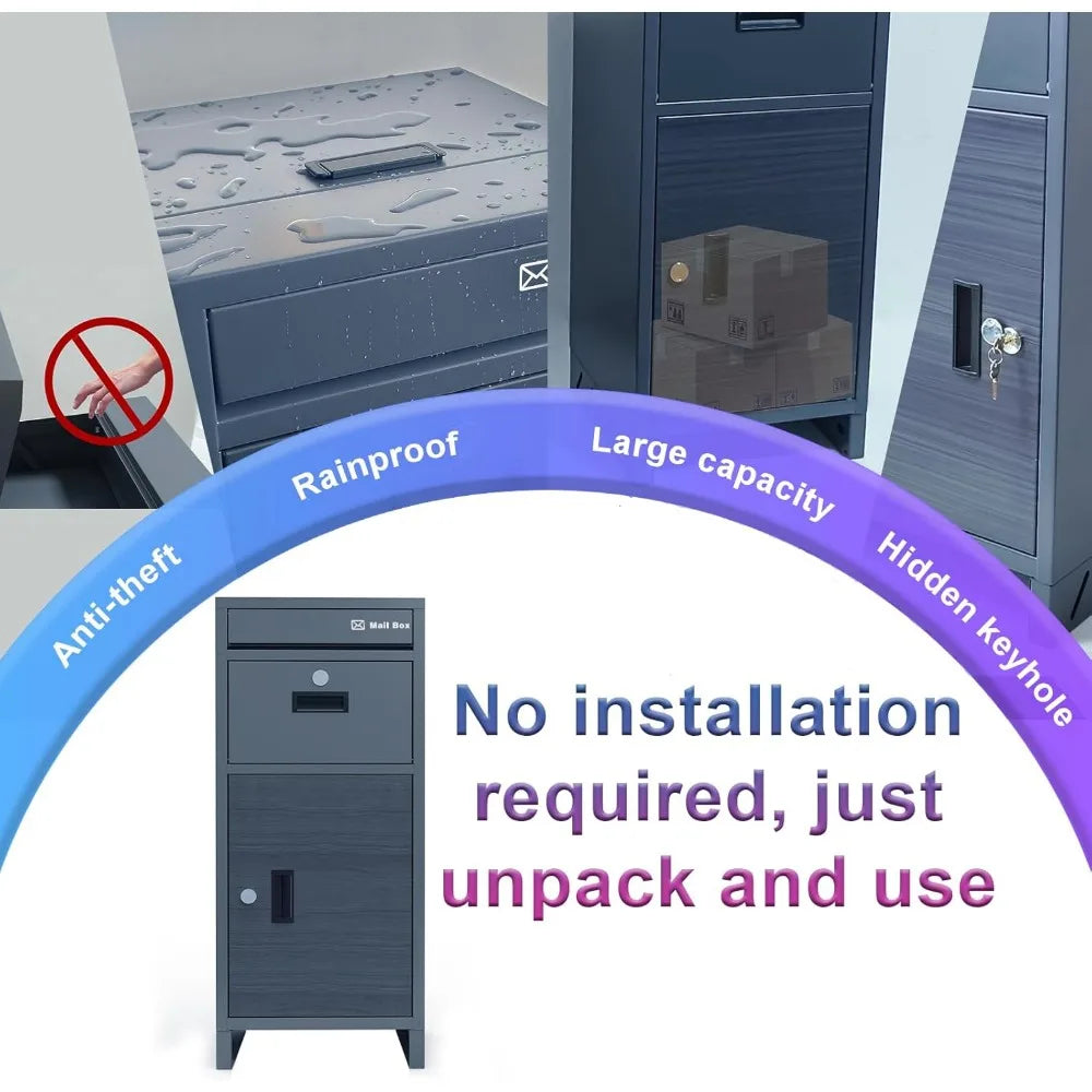 Package Delivery Box for Outside with Lock 37.8 Inch High 15.8 Inch Long 15.8 Inch Wide Anti-Theft Design Rustproof and Rainproof Parcel Drop Box