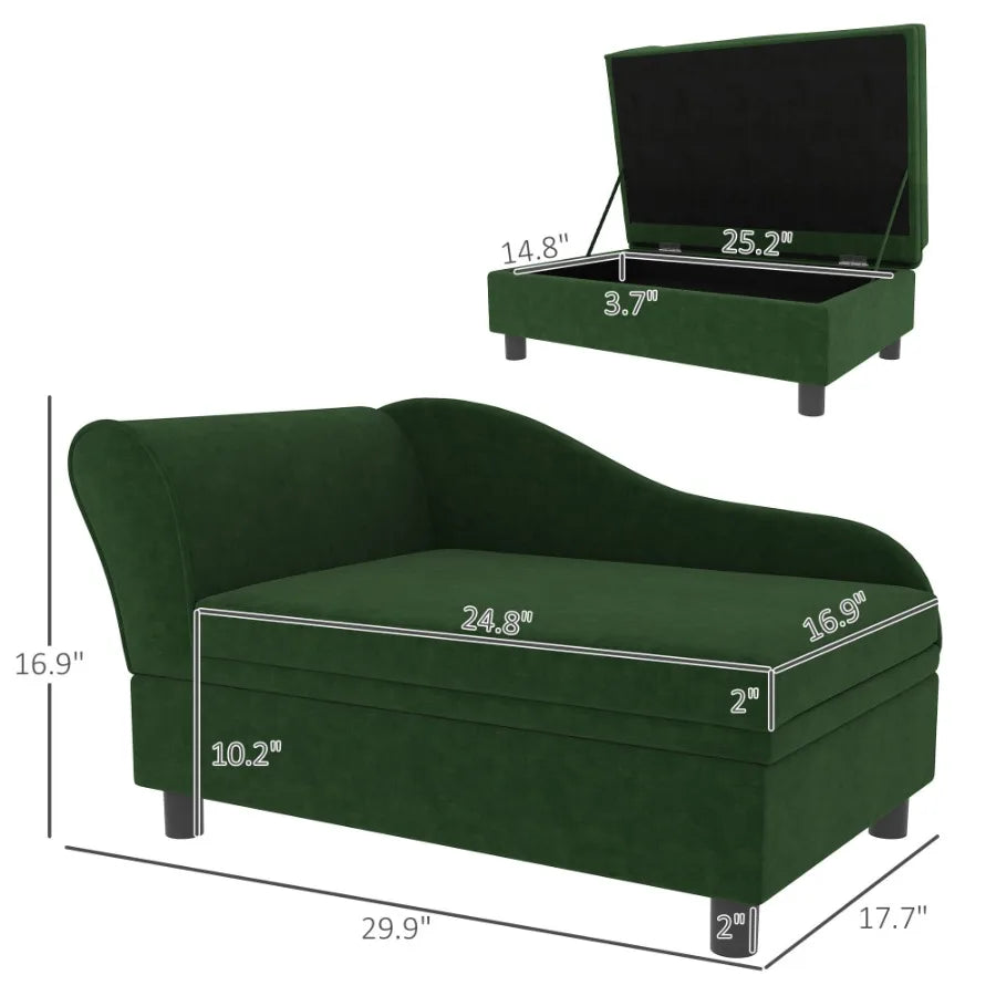 PawHut Pet Sofa Bed Couch with Storage Pet Sofa for Cats and Small Dogs Green