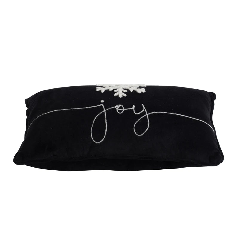 Set of 2, 18x12 Black Velvet Pillow With Embroidered Joy And Frosty Snowflake, for Christmas Halloween Holiday Decor