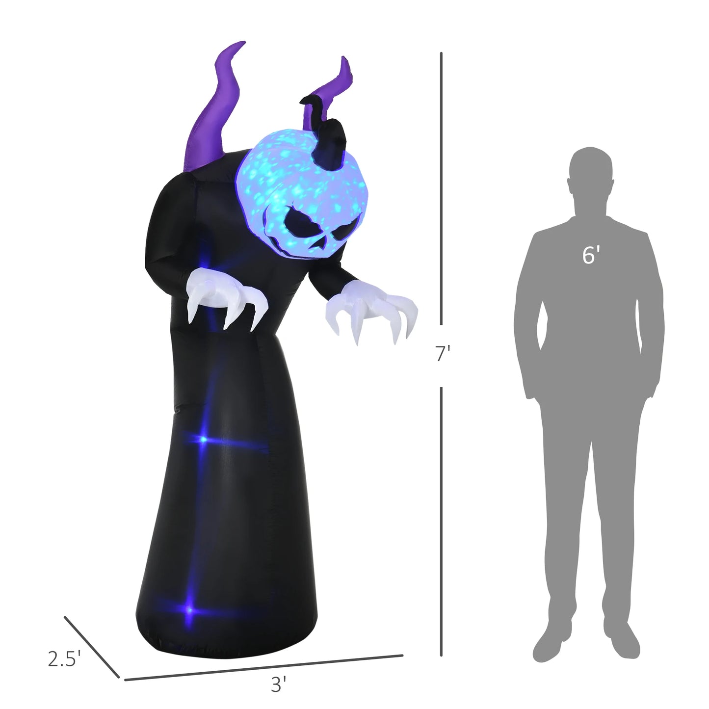 7 Foot Inflatable Halloween Skeleton Ghost LED Display