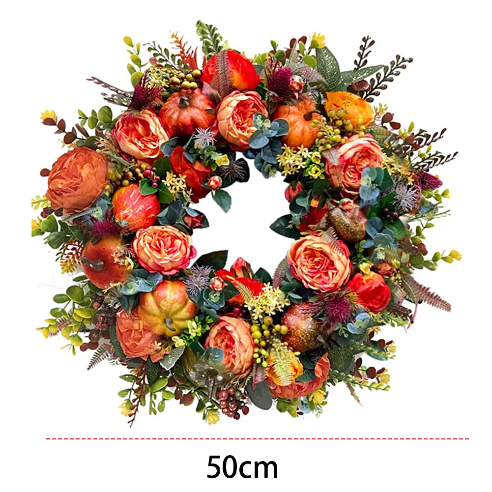 Autumn Harvest Pumpkin Wreath 45 to 50 cm Front Door Decor
