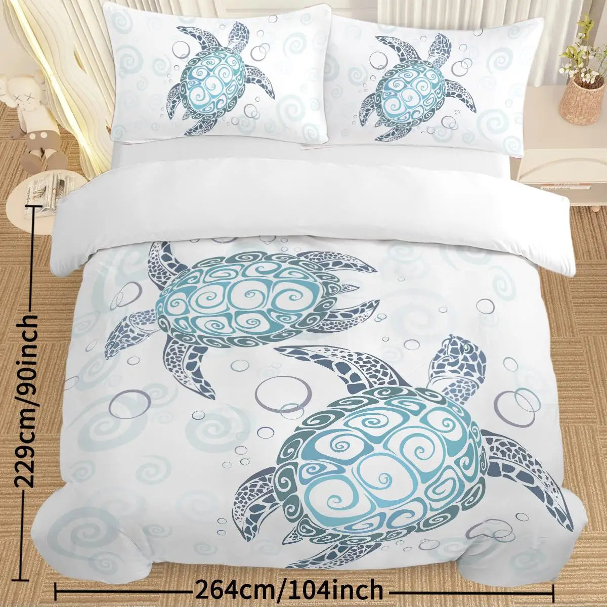 Aqua Teal Sea Bedding Set - 3-Piece Twin Duvet Cover with Pillowcases - Ocean Beach Theme