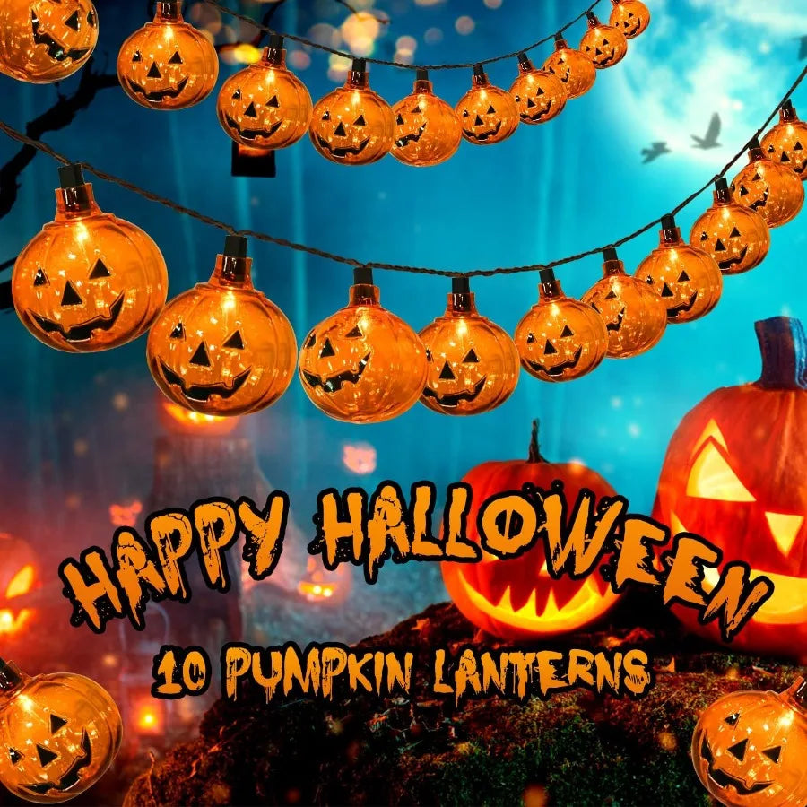 Halloween Pumpkin String Lights 8.5ft Clear Orange 10Pcs
