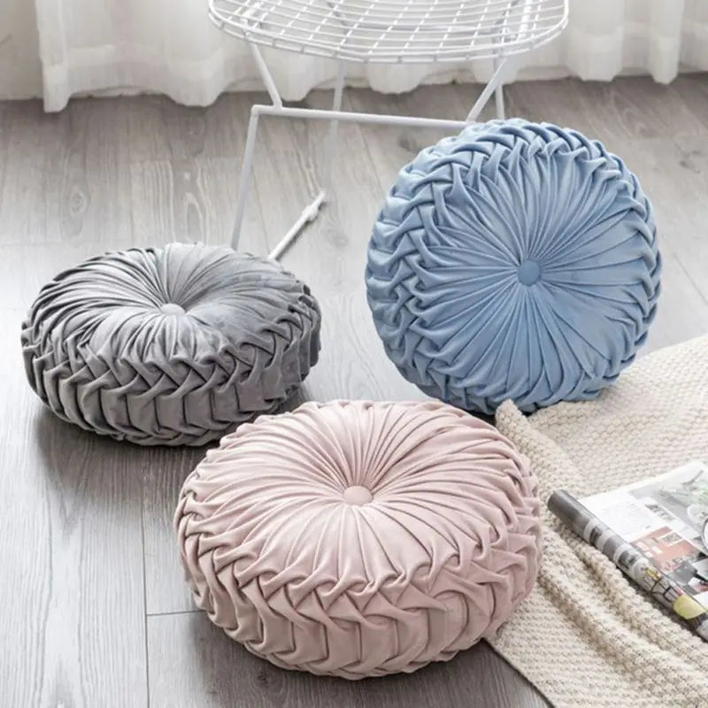 38cm Round Pleated Throw Pillow Soft Velvet Cushion Floor Pillows for Living Room Chair Couch Sofa Decorative Pillows For Bed