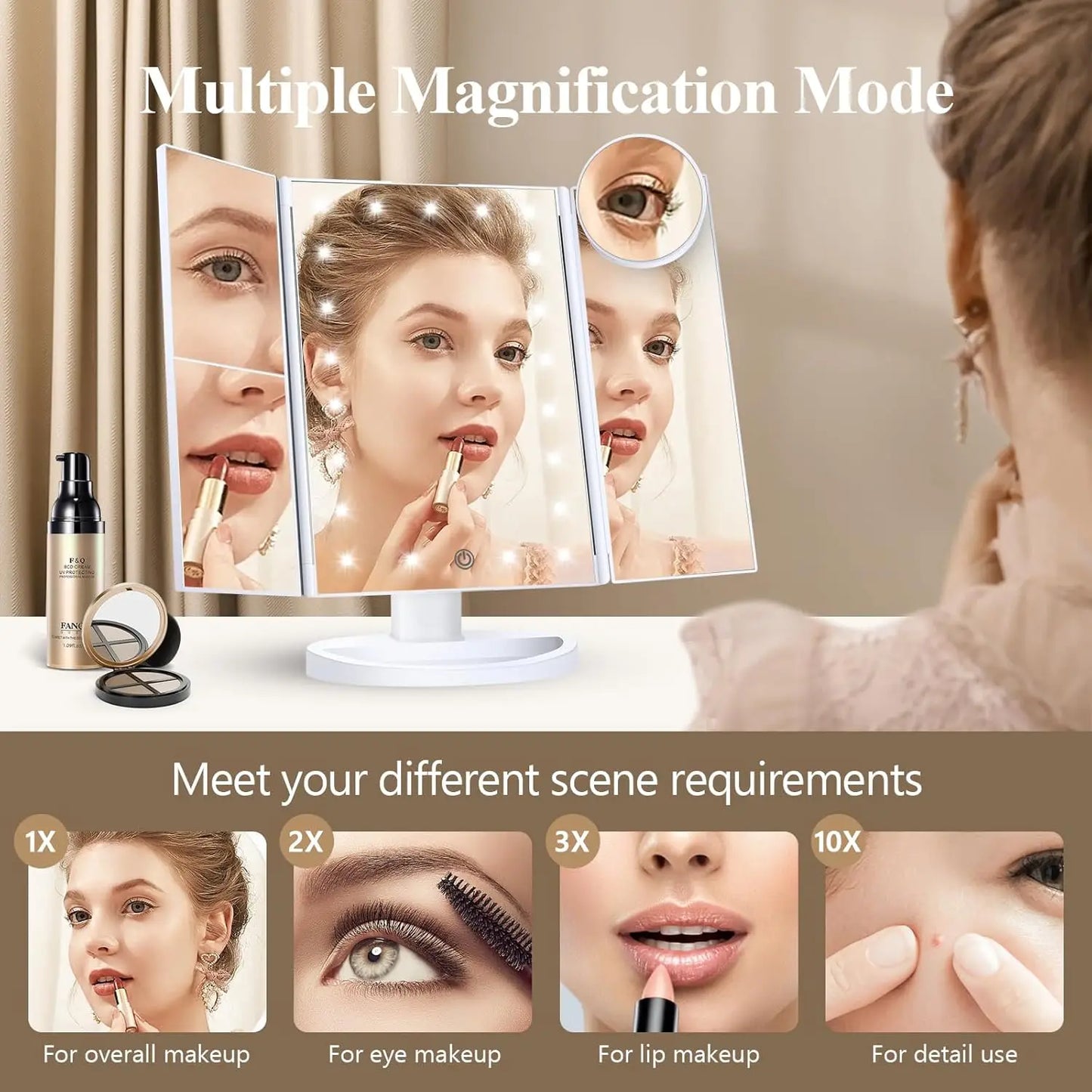 Bathroom Makeup Mirror With Lights 2X 3X 10X Magnification