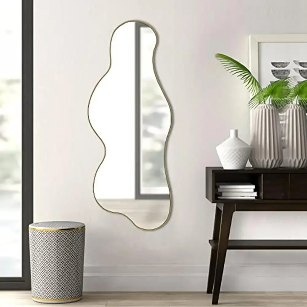 Irregular Shaped Asymmetrical Cloud Mirror Gold Wall Decor HD Wavy Mirror Bathroom Living Room Entryway Vanity Decor Dimension