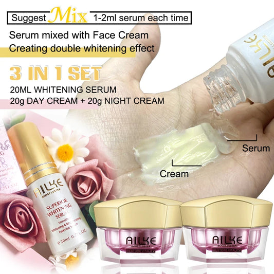 AILKE Lightening Cream, Antioxidant, Glowing, Reduce Spots, For Black, Dark Skin, Whitening Face Care Set for All Skin Types