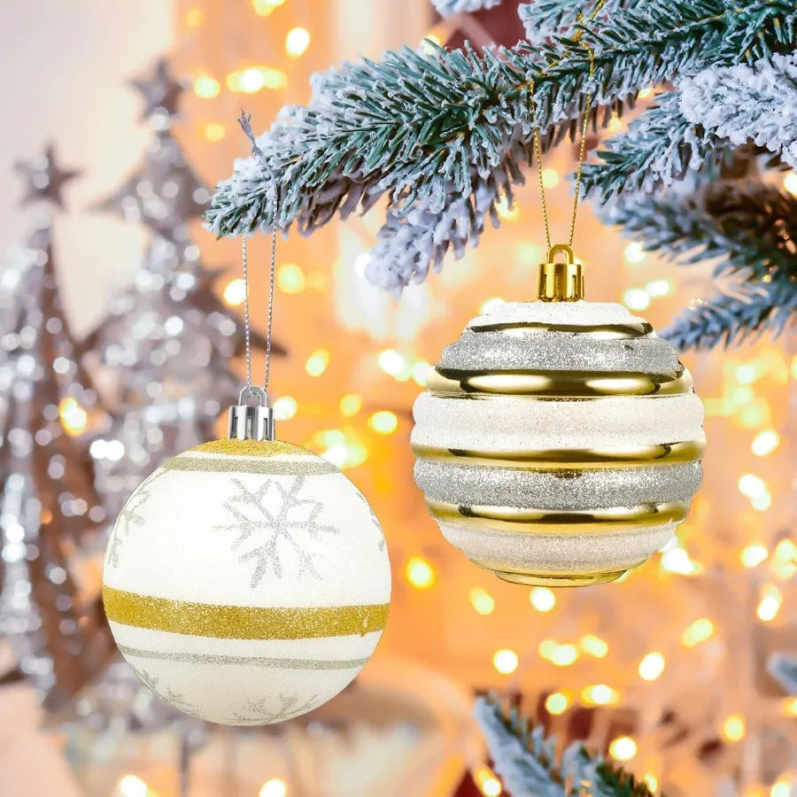 60 Piece Shatterproof White Gold Christmas Ball Ornaments Set