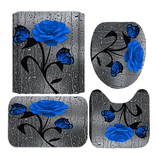 4 Piece Doormat Shower Curtain Rugs Non Slip Seat Cover