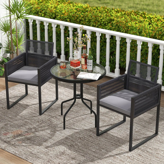 27.5" Patio Bistro Table with Tempered Glass Tabletop 1.57" Umbrella Hole