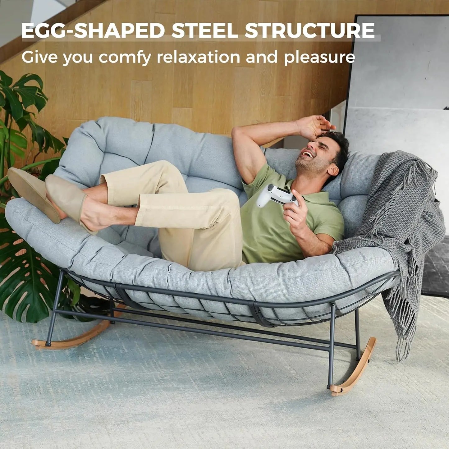 Oversized Papasan Rocking Chair For Two With E Coated Frame