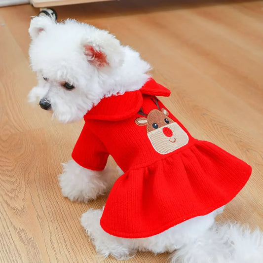 Winter Christmas Pet Skirt Dress For Small Dogs Warm Coat Outfit