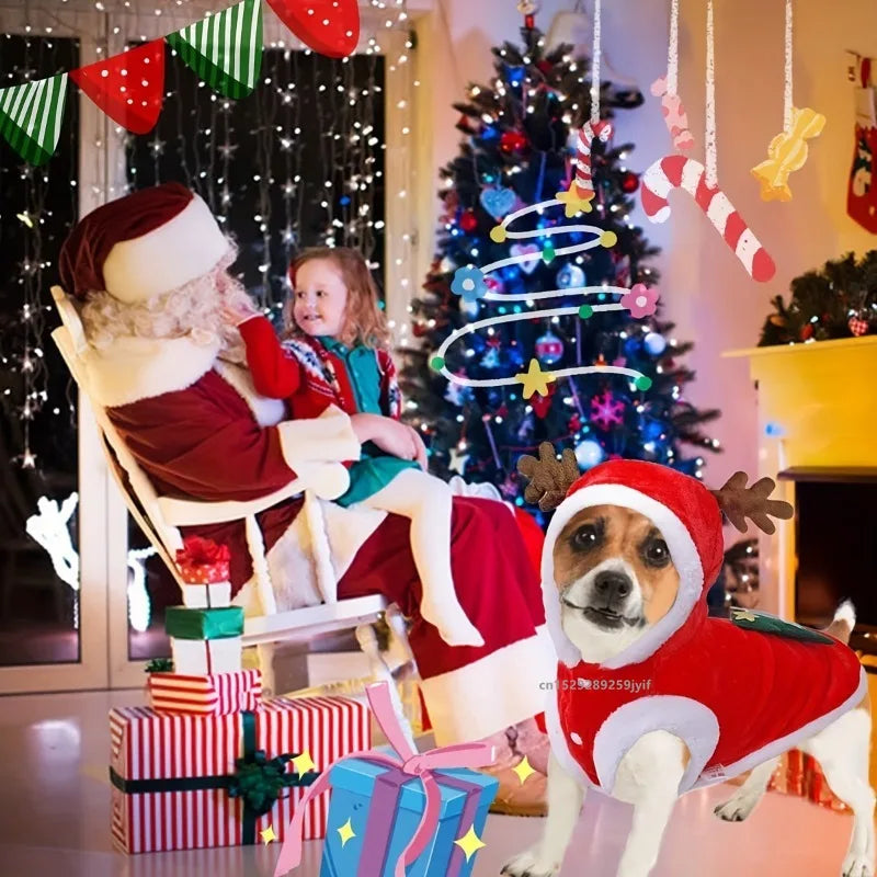 Christmas Dog Costume Red Hoodie With Antlers For Small Breeds Chihuahua