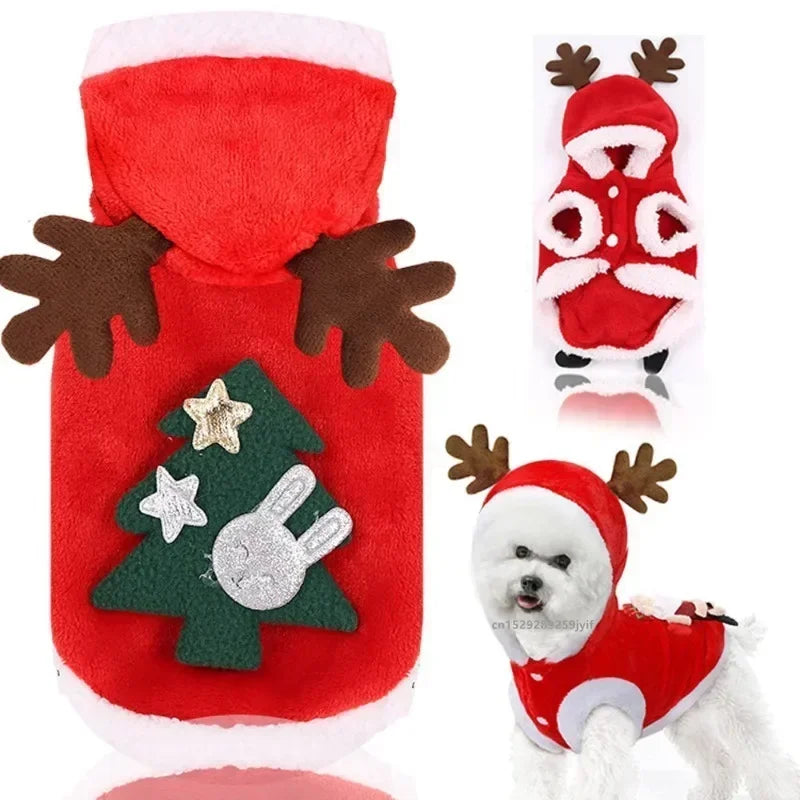 Christmas Dog Costume Red Hoodie With Antlers For Small Breeds Chihuahua