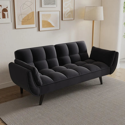 74 black sofa Soft two armrests throw pillow pillow comfortable fit apartment bedroom small space