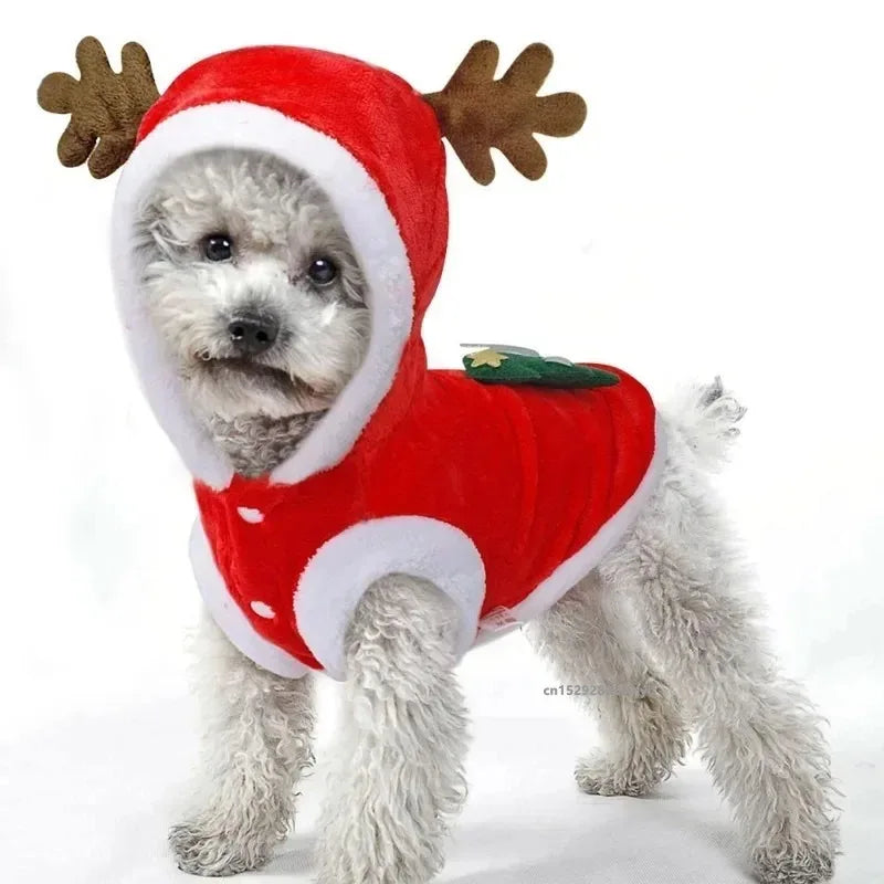Christmas Dog Costume Red Hoodie With Antlers For Small Breeds Chihuahua
