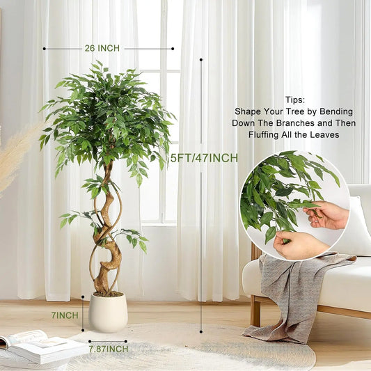 Ficus Tree Artificial Indoor Plant In White Pot 4ft 5ft 6ft