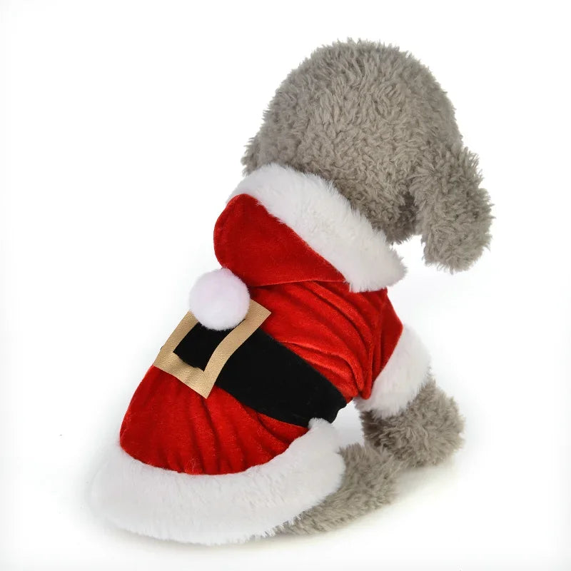 Pet Christmas Santa Coat For Small Dogs And Cats Hooded Winter Outfit