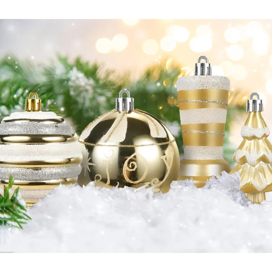 60 Piece Shatterproof White Gold Christmas Ball Ornaments Set