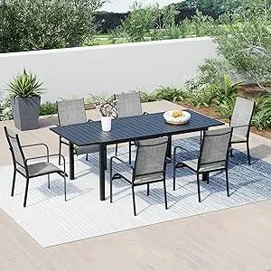 7-Piece All-Weather Rattan Patio Dining Set with 60" Wood Table Top, Removable Cushions & Umbrella Hole - Outdoor Furniture Set
