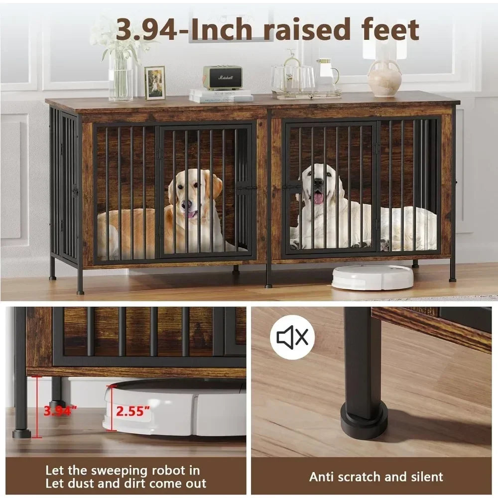 78 Inch Dog Cage Furniture for Two Dogs Extra Large Double Dog Crate for Large Breeds