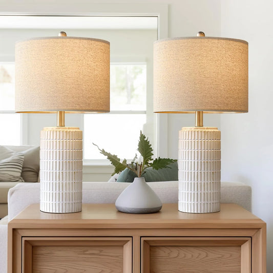 23 Inch Modern Ceramic Table Lamp Set of 2 White Lamps
