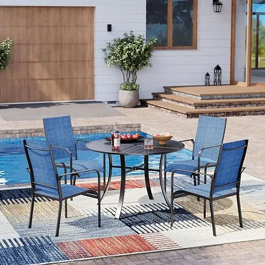 7-Piece All-Weather Rattan Patio Dining Set with 60" Wood Table Top, Removable Cushions & Umbrella Hole - Outdoor Furniture Set