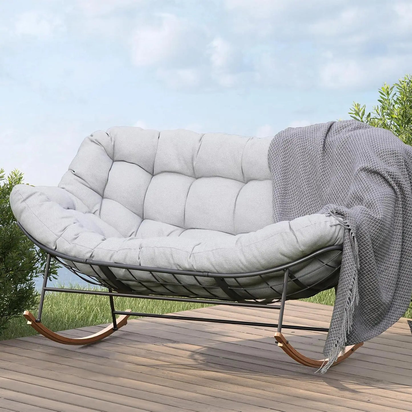 Oversized Papasan Rocking Chair For Two With E Coated Frame