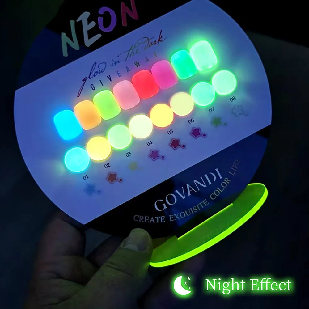 Fluorescent Glow In Dark Gel Nail Polish Set With Color Display Neon UV LED Nails Gel Soak Off Gel Varnish Luminous Nail Art Gel