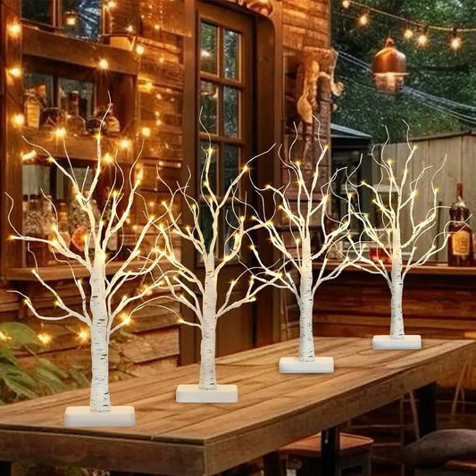 4 Pcs Battery Powered Lighted Birch Trees 22 Inch Christmas Tabletop Decorations