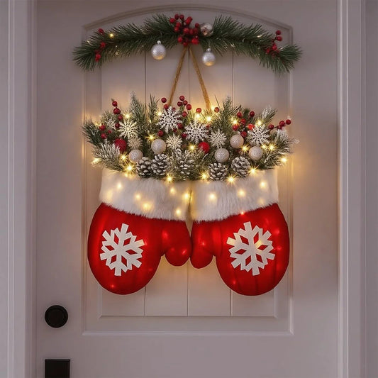 Christmas Glove Shaped Wreath With Simulated Flowers For Window Door Decoration