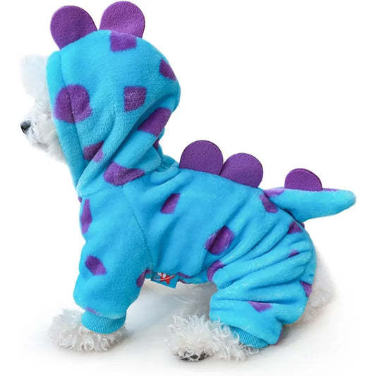 Halloween Dinosaur Dog Costume for Small Dogs Fleece Hoodie Coat With Leash Ring