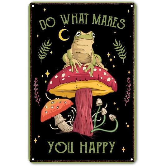 Funny Frog Mushroom Metal Sign Cottagecore Forest Decor