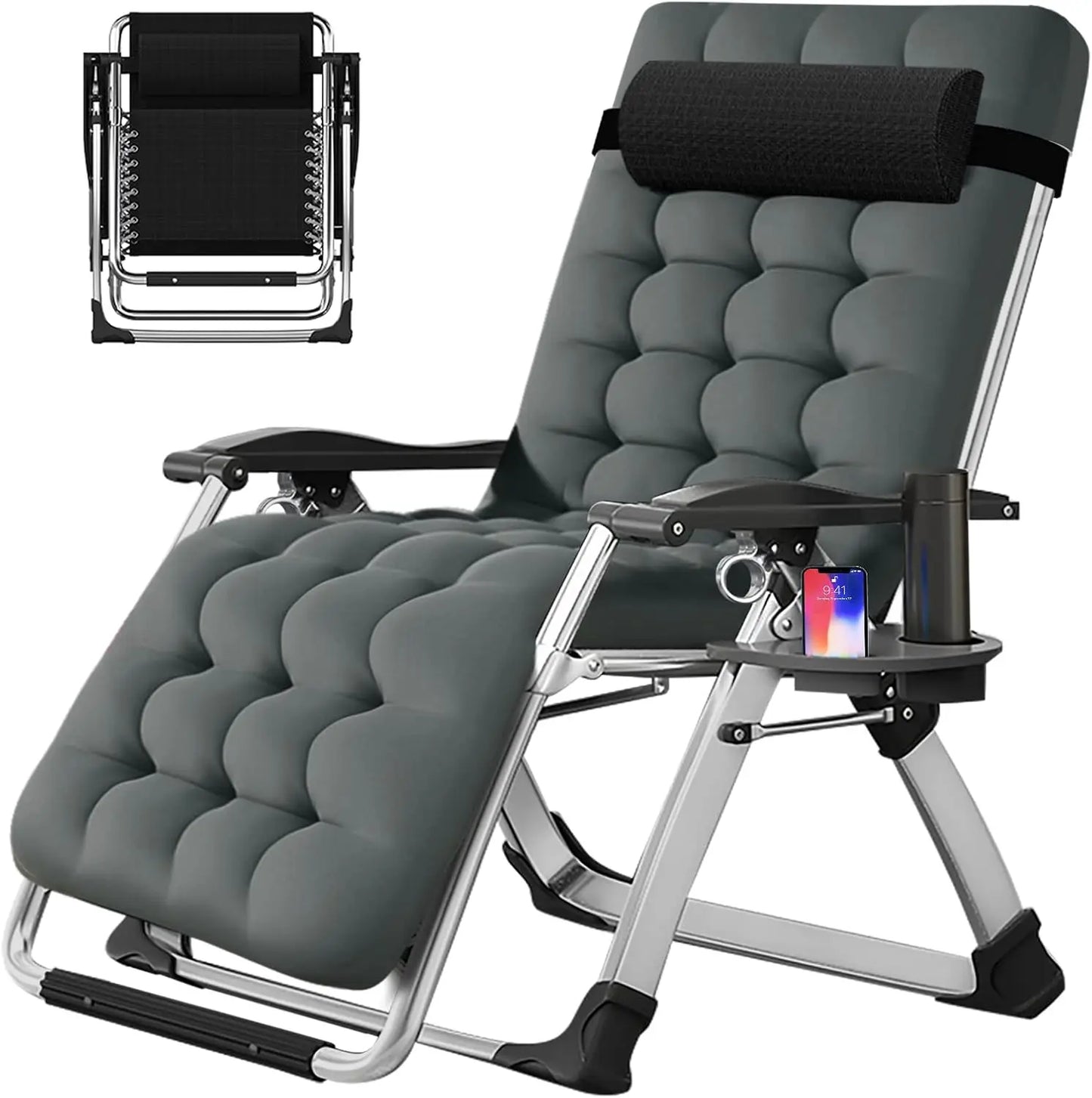 Zero Gravity Chair, Reclining Lounge Chair with Removable Cushion & Tray for Indoor and Outdoor, Patio Recliner Folding Reclinin
