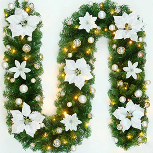 2.7M 5 Color Christmas Garland With Rattan Lights Wreath For Mantel Fireplace Stairs