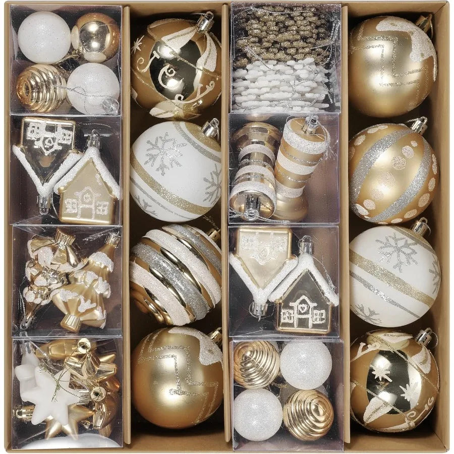 60 Piece Shatterproof White Gold Christmas Ball Ornaments Set