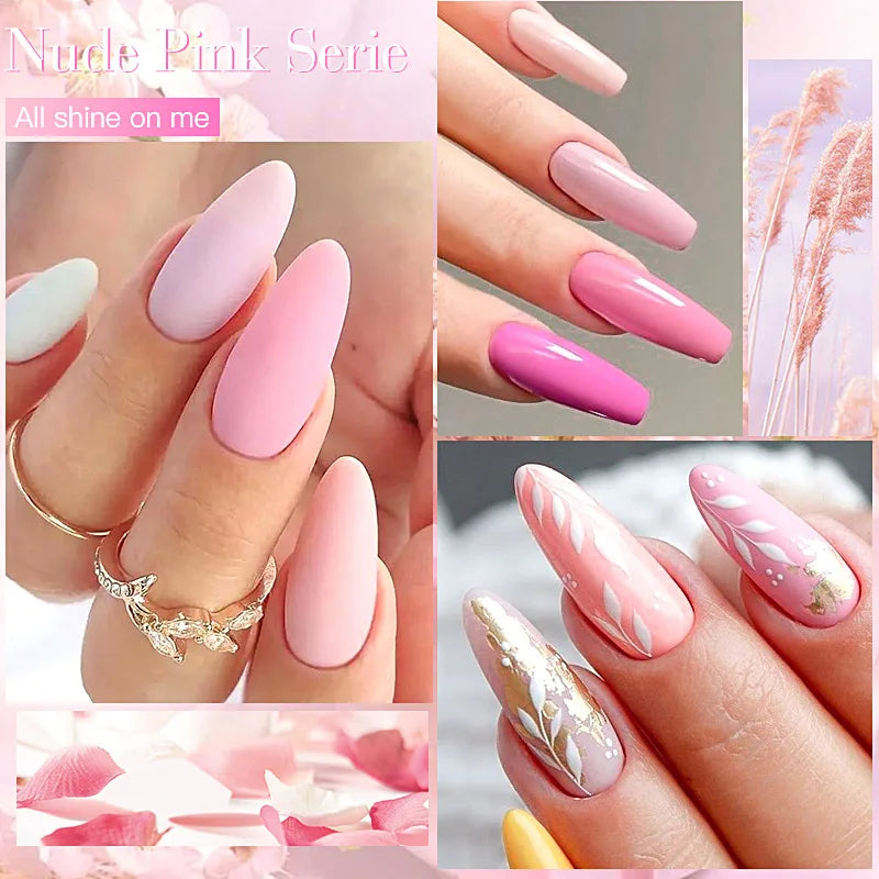 6Pc Gel Nail Polish Set Nude Pink Red Glitter Soak Vernis