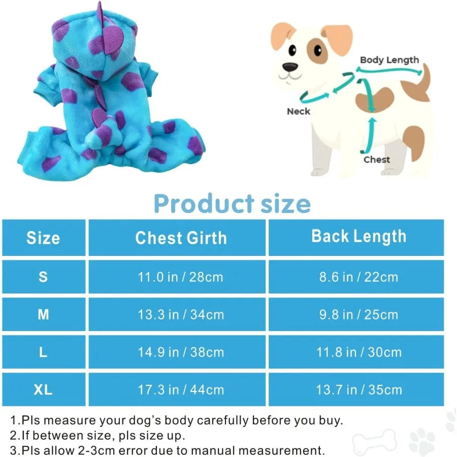 Halloween Dinosaur Dog Costume for Small Dogs Fleece Hoodie Coat With Leash Ring