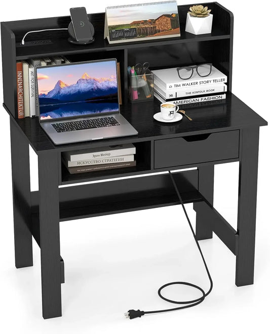 Computer Desk With Hutch USB Type C Ports Power Outlets