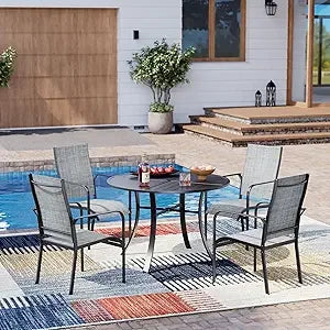 7-Piece All-Weather Rattan Patio Dining Set with 60" Wood Table Top, Removable Cushions & Umbrella Hole - Outdoor Furniture Set