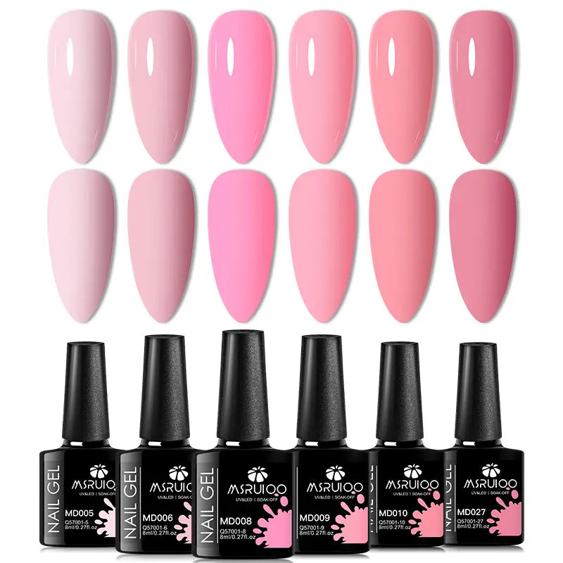 6Pc Gel Nail Polish Set Nude Pink Red Glitter Soak Vernis
