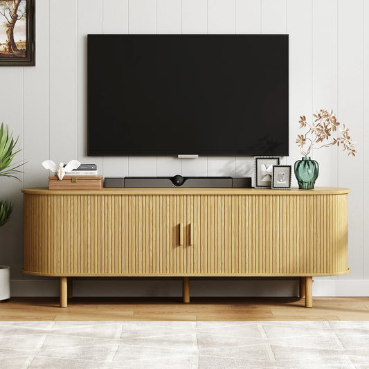 Walnut TV Stand With Power Outlet And Adjustable Shelves