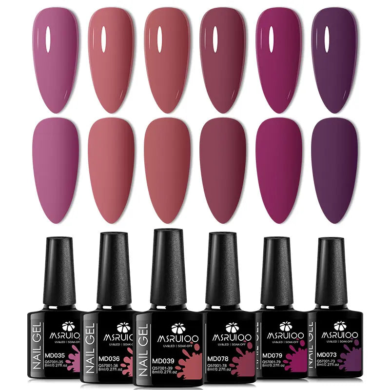 6Pc Gel Nail Polish Set Nude Pink Red Glitter Soak Vernis