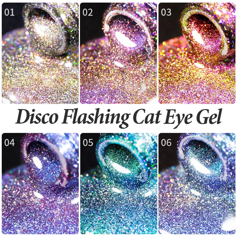 PUENTE Double Light Reflective Disco Flashing Cat Magnetic Gel Nail Polish Set Sparkling Rainbow Cat Eye Soak Off UV Gel Varnish