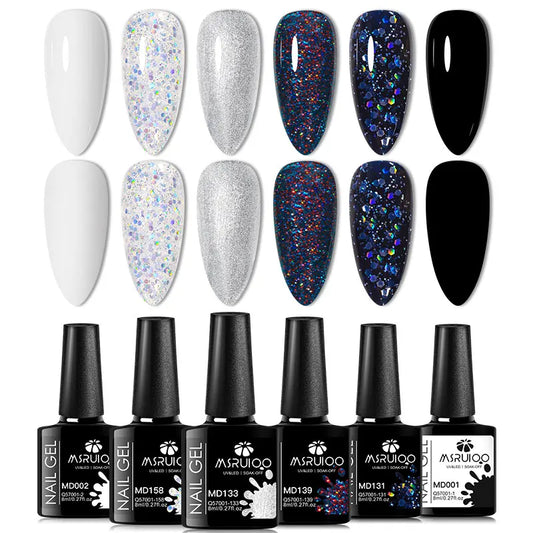 6Pc Gel Nail Polish Set Nude Pink Red Glitter Soak Vernis