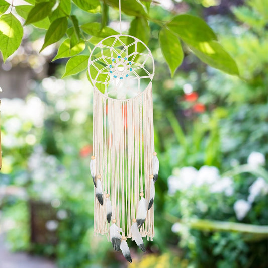 Handmade Hanging Tapestry 30CM Round Feather Wall Pendant for Study Girl Room Wedding Decorations